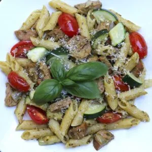 Pesto Brown Rice Quinoa Pasta with Italian Chicken Sausage
