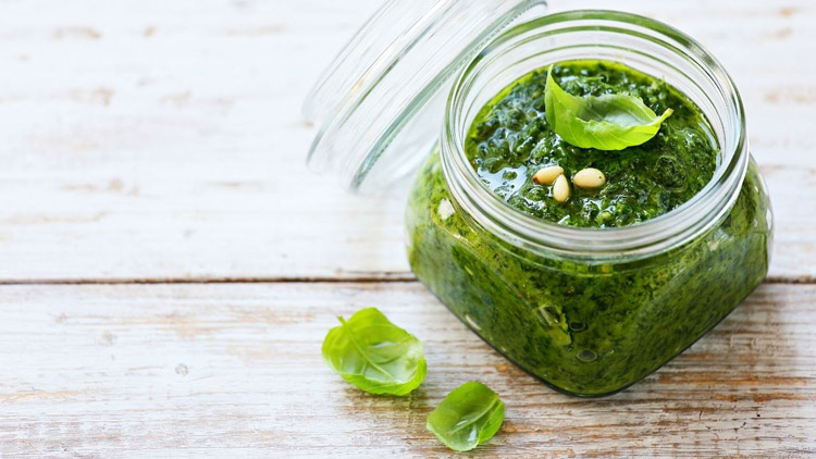 pesto served in a small jar