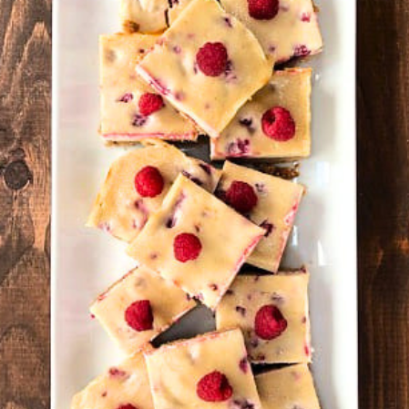 squared bars served on a white plate