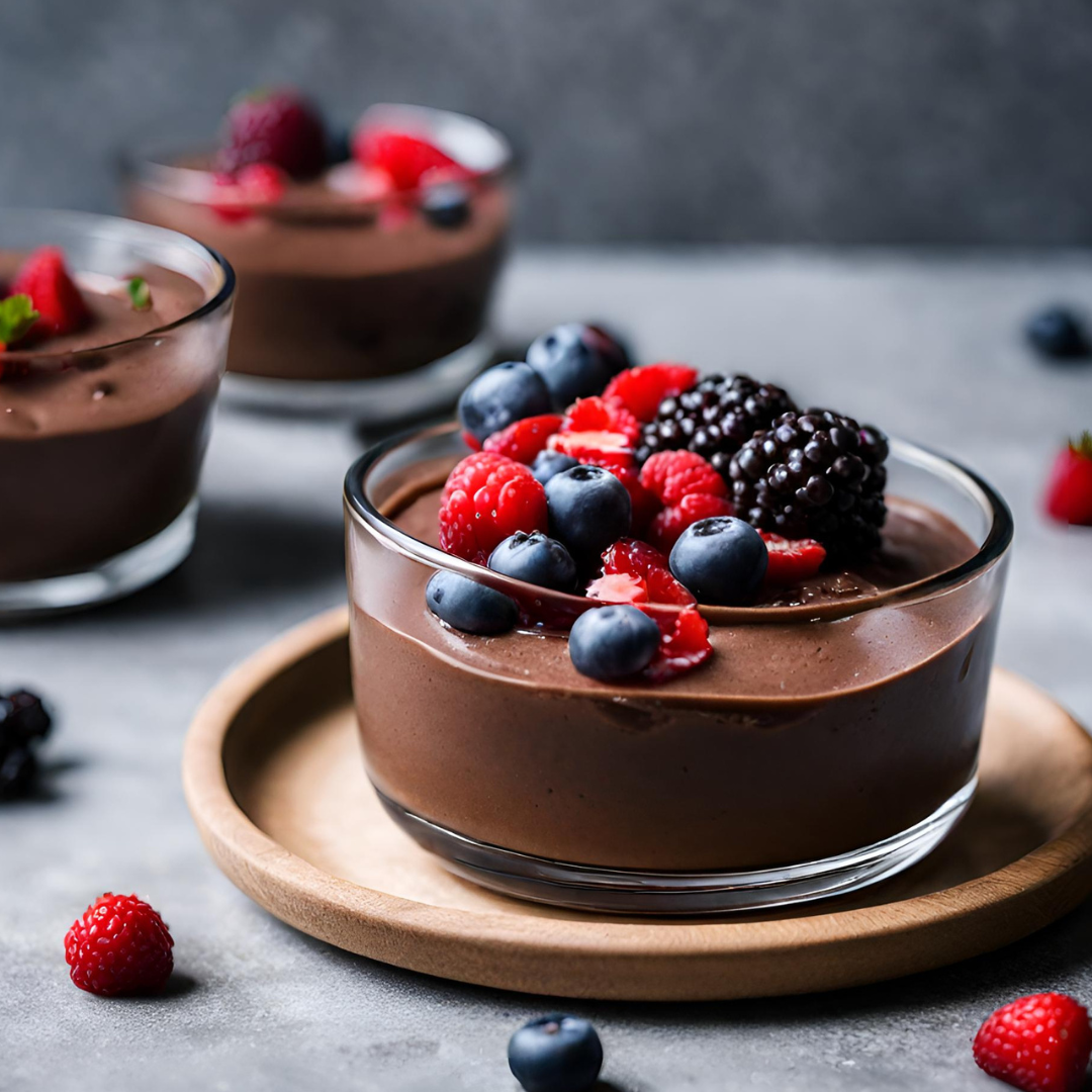 vegan chocolate mousse with mixed berries
