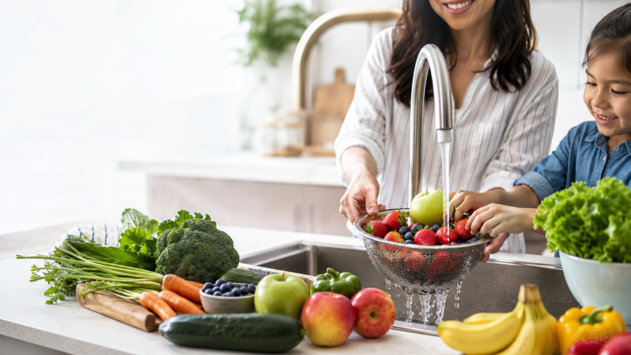 family washing produce